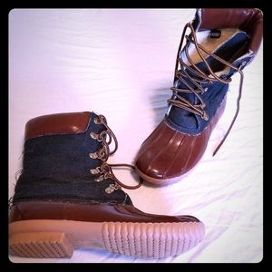 Liliana Denim and Brown Fashion Duck Boots Siz e10